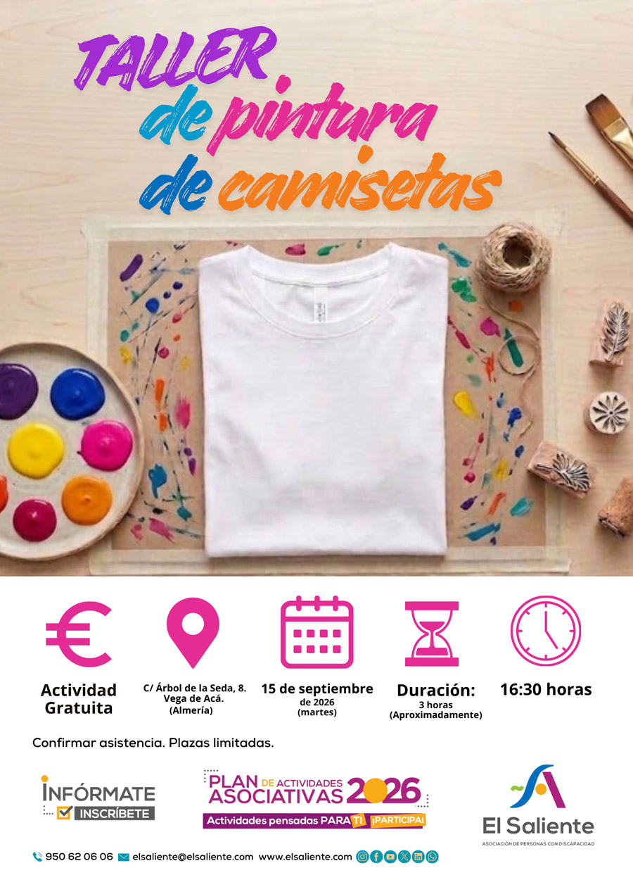 El Saliente actividades: Talller de pintura de camisetas. 15 de septiembre de 2026