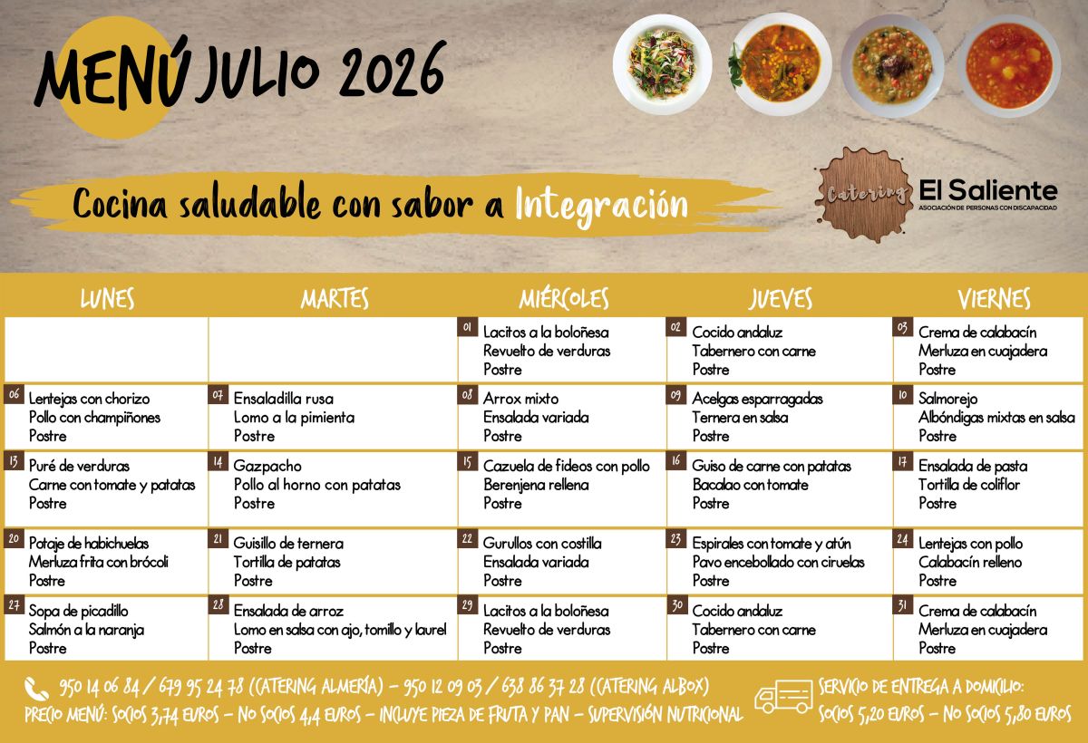 Menu Mensual Junio 2026. Catering El Saliente