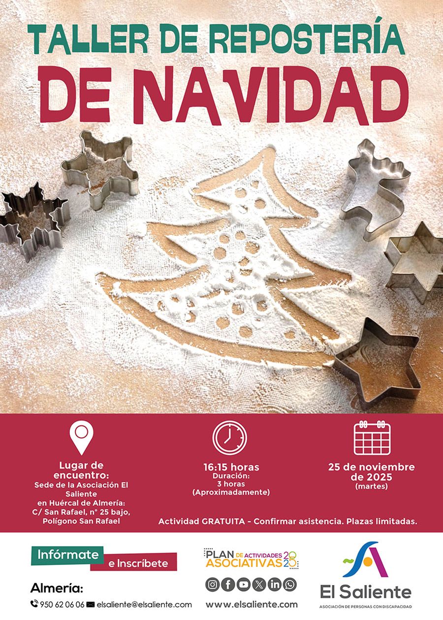 El Saliente actividades: Taller de Repostería de Navidad. 25 de noviembre de 2025