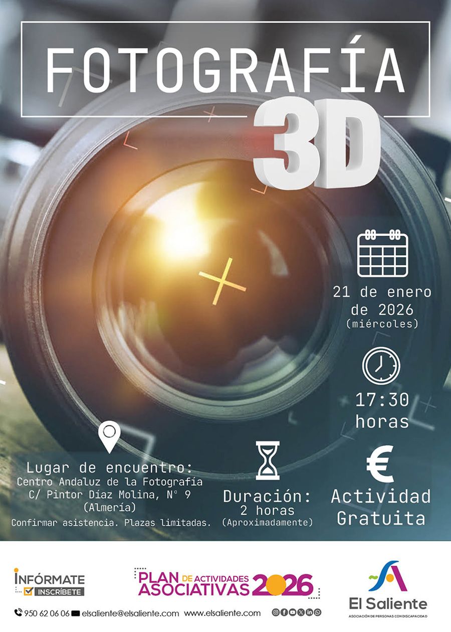 El Saliente actividades: Taller Creativo de Fotografía 3D. 21 de enero de 2026