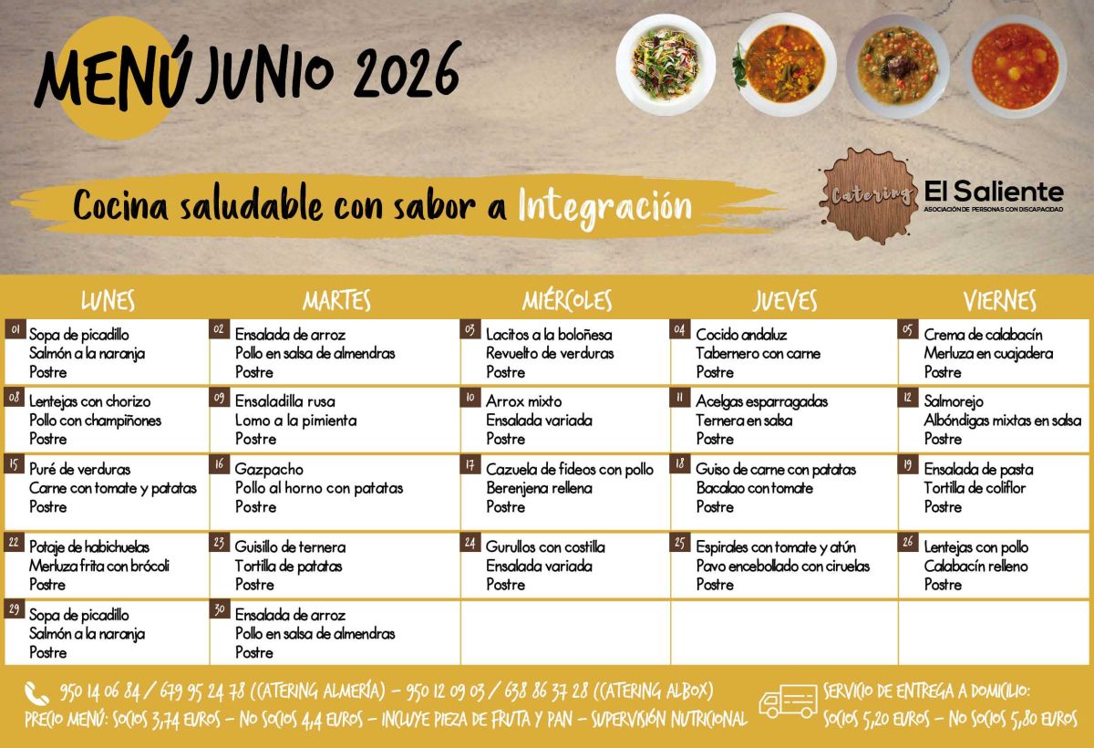 Menu Mensual Junio 2026. Catering El Saliente