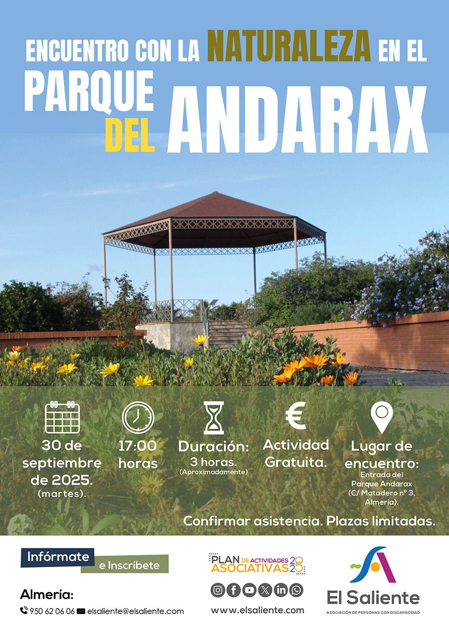 El Saliente actividades: Encuentro con la Naturaleza en el Parque del Andarax. 30 de septiembre de 2025